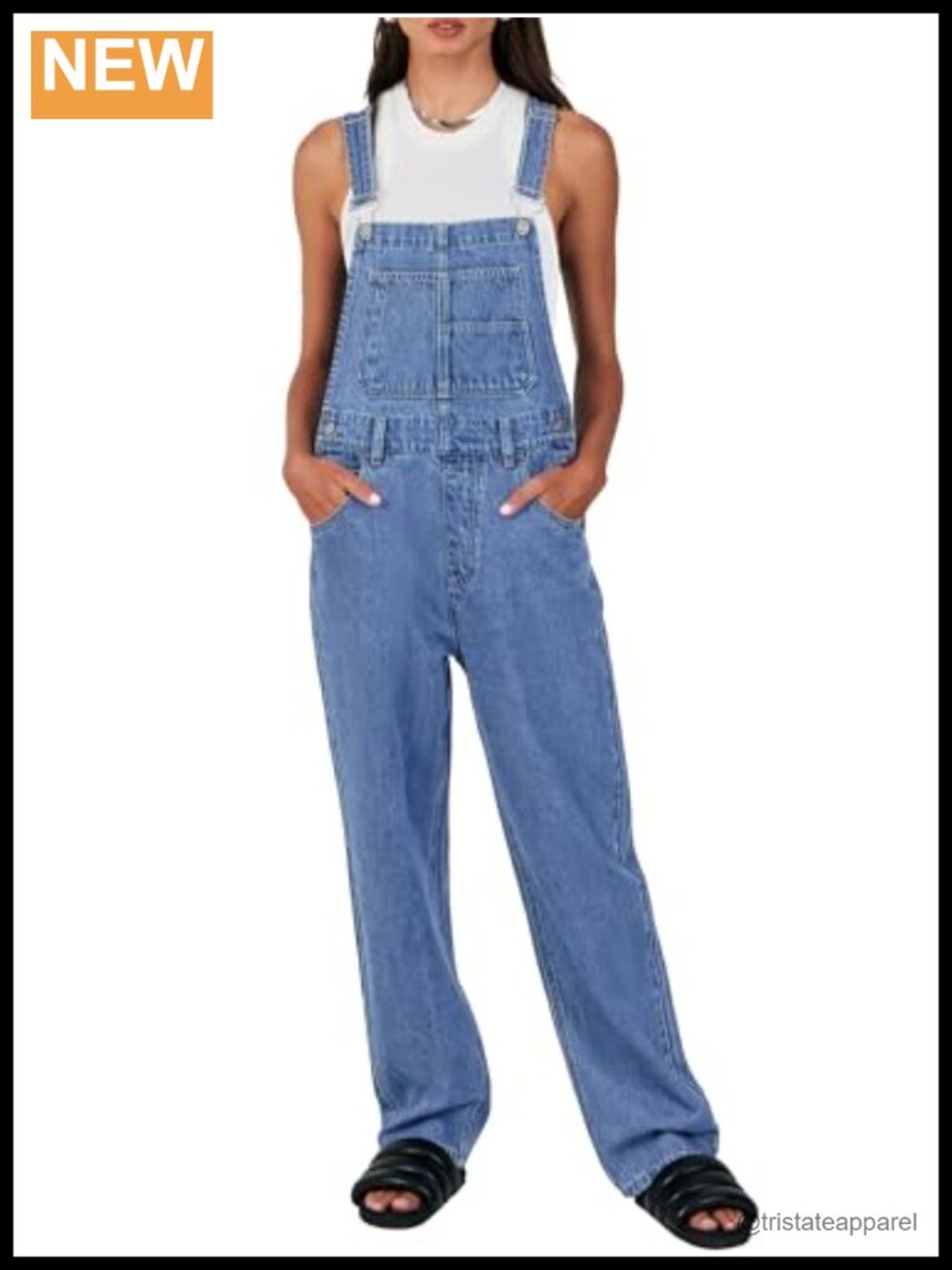 Women's Denim Bib Overalls Loose Fit Jean Jumpsuit Sleeveless Pockets